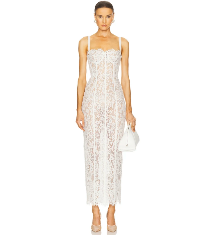 Woman wearing Black Tie Lace Midi on a white background