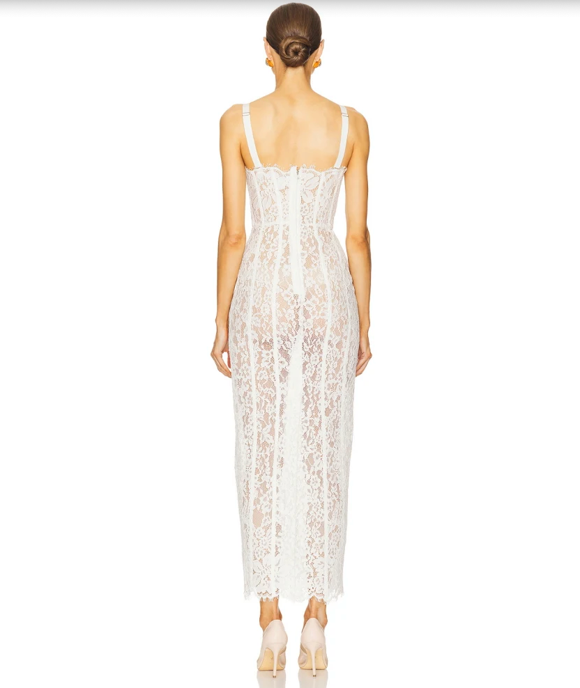 Woman wearing Black Tie Lace Midi on a white background