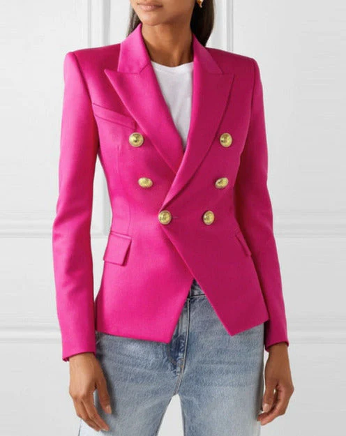 Fuchsia Long Sleeve Blazer With Gold Ornate Buttons