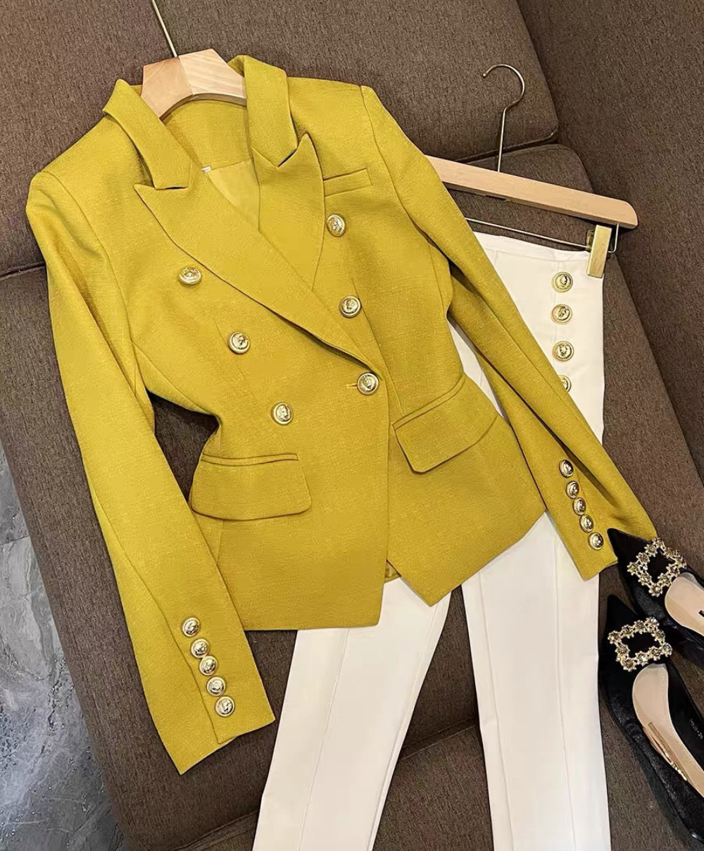 Stunning Yellow Blazer With Gold Buttons