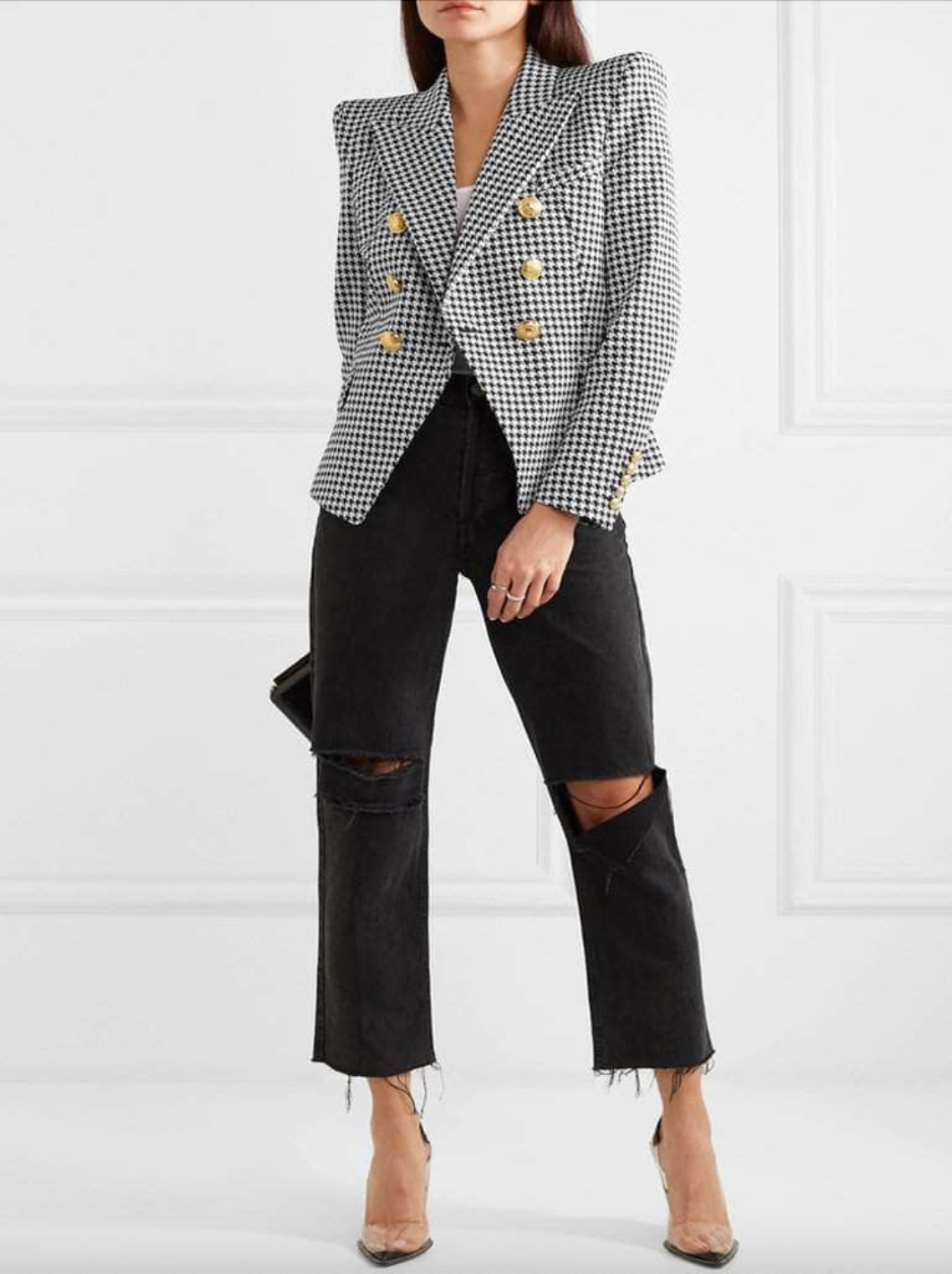 Striped Black/white Blazer with Gold Buttons and 3D pockets