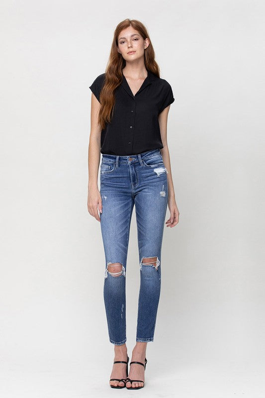 Distressed Mid-Rise Ankle Skinny Jeans