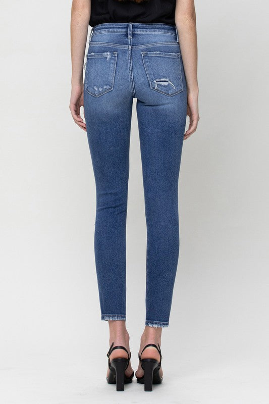 Distressed Mid-Rise Ankle Skinny Jeans