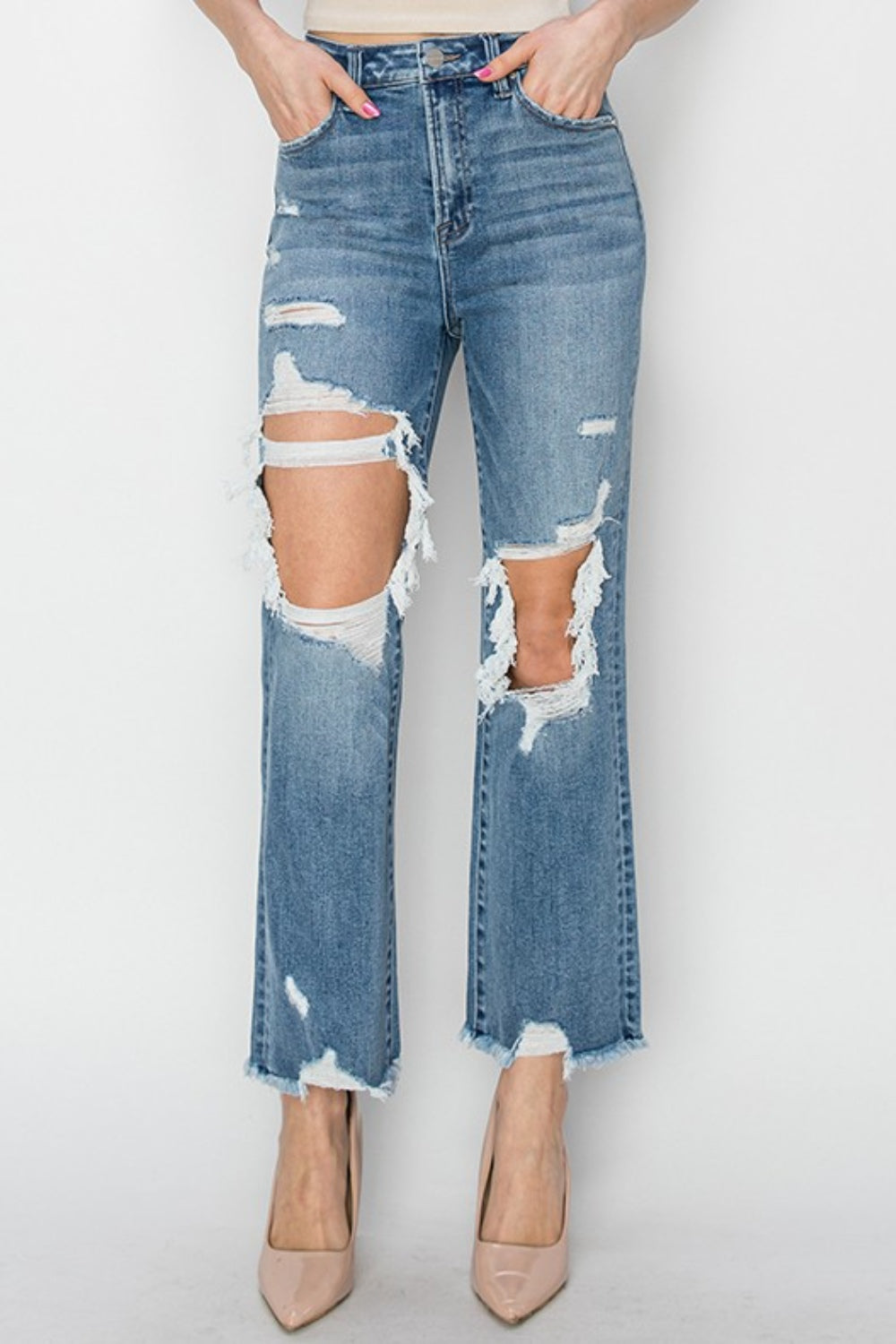 Carved Oak Crop Straight Jeans