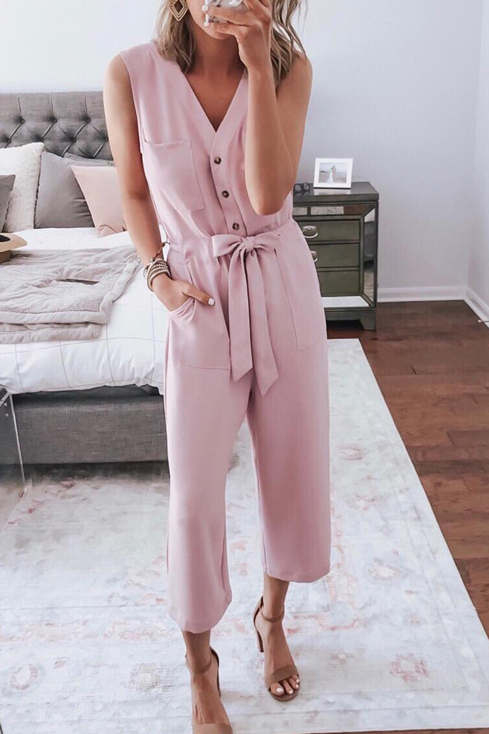 Cropped Jumpsuit with Sash