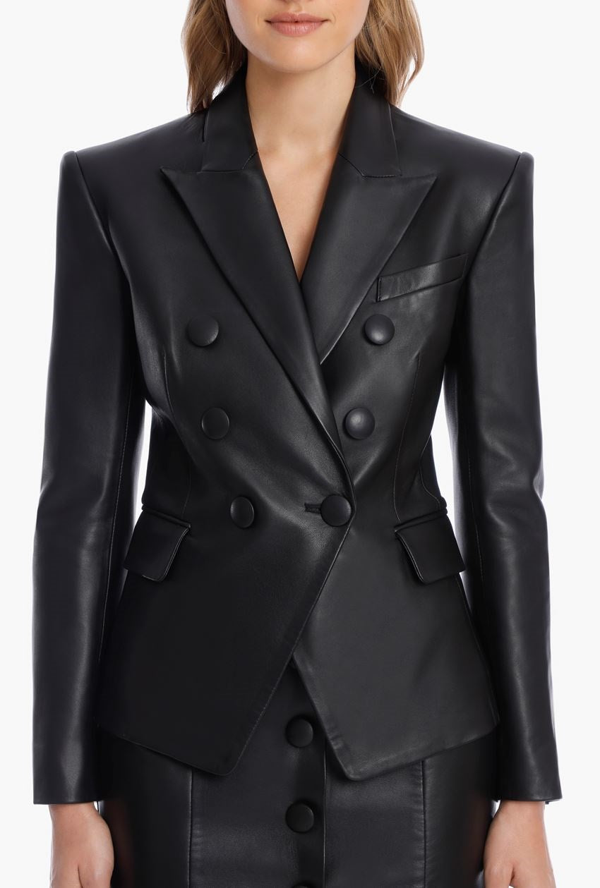 Black Vegan Leather Topcoat Blazer