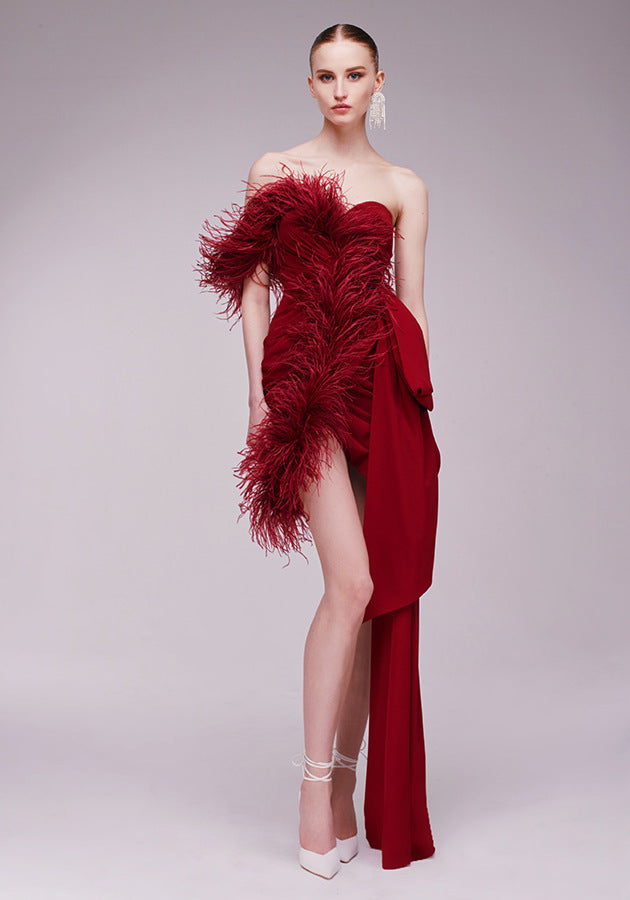 Feather Stitching Evening Dress