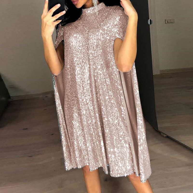 Stand Collar Loose Sequin Dress