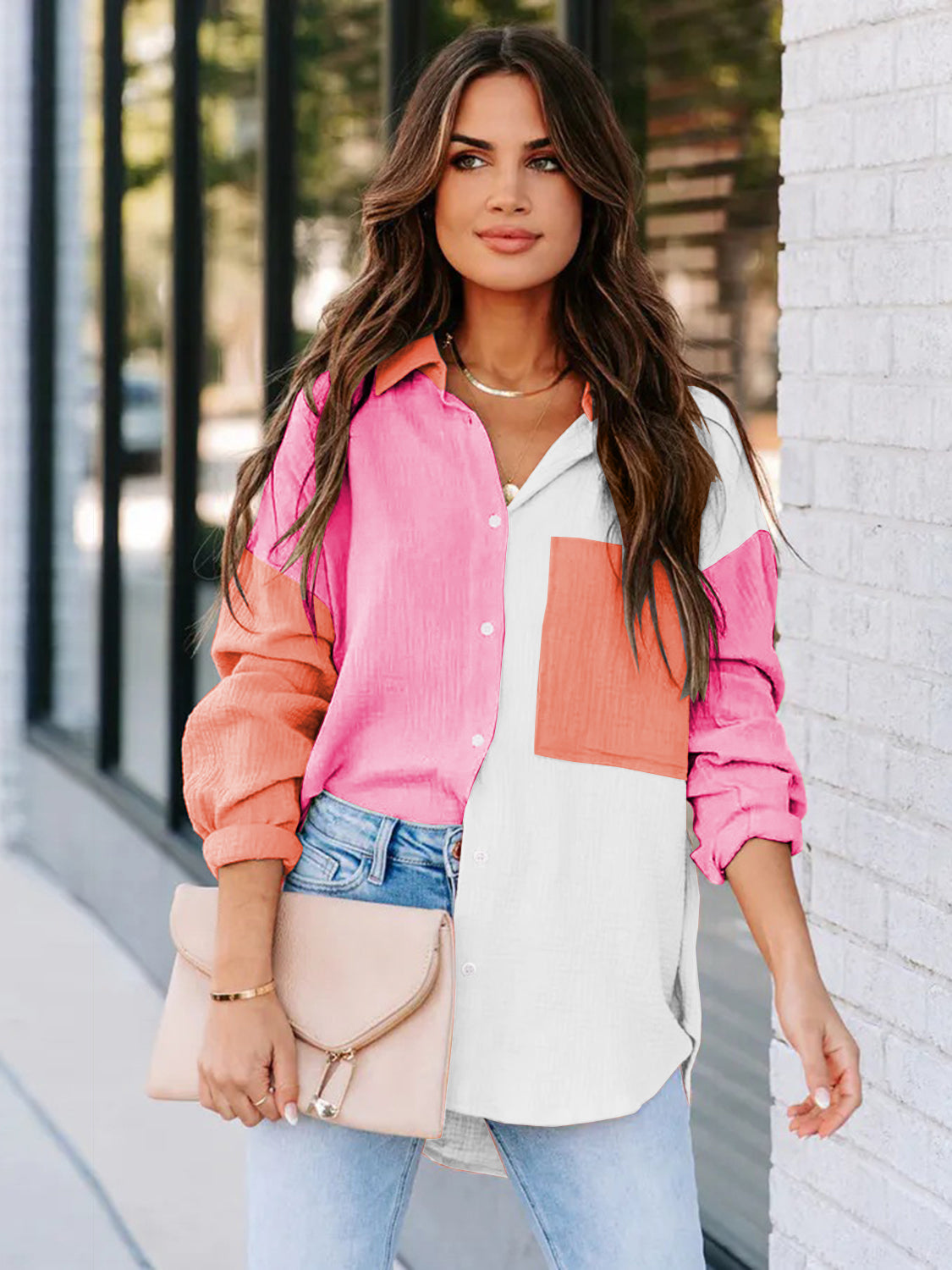 Color Block Button Up Shirt