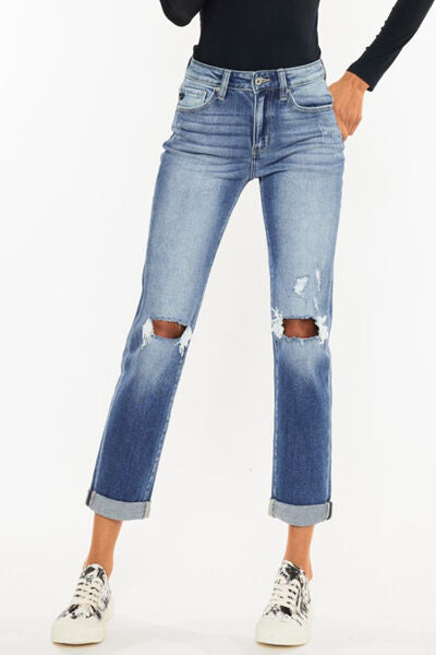 Hem Detail Cropped Straight Jeans