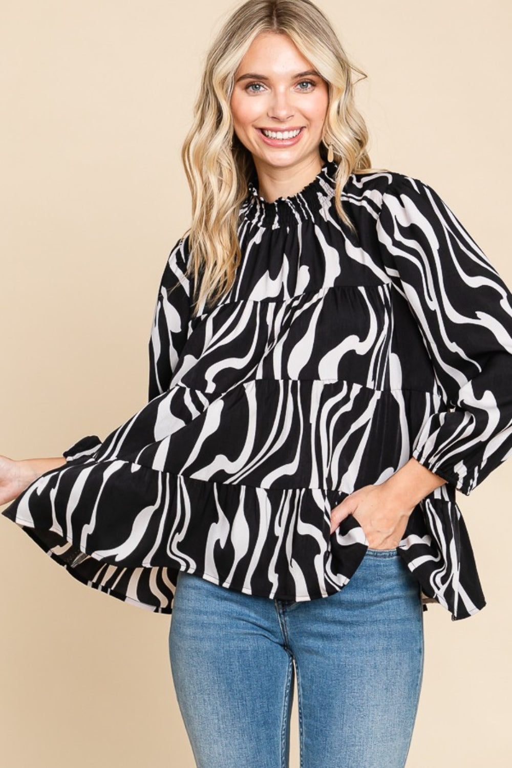 Smock Neck Tiered Blouse