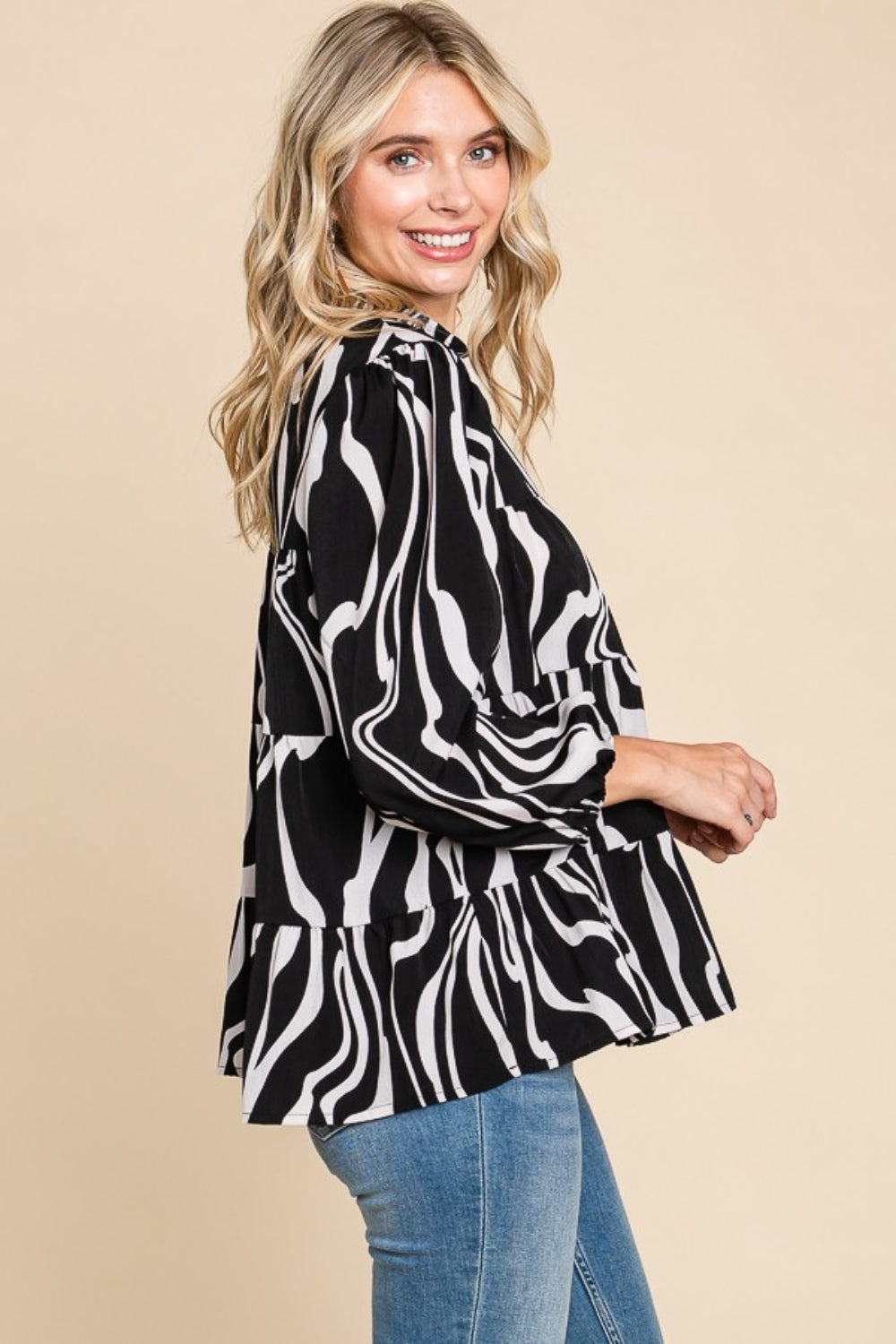 Smock Neck Tiered Blouse