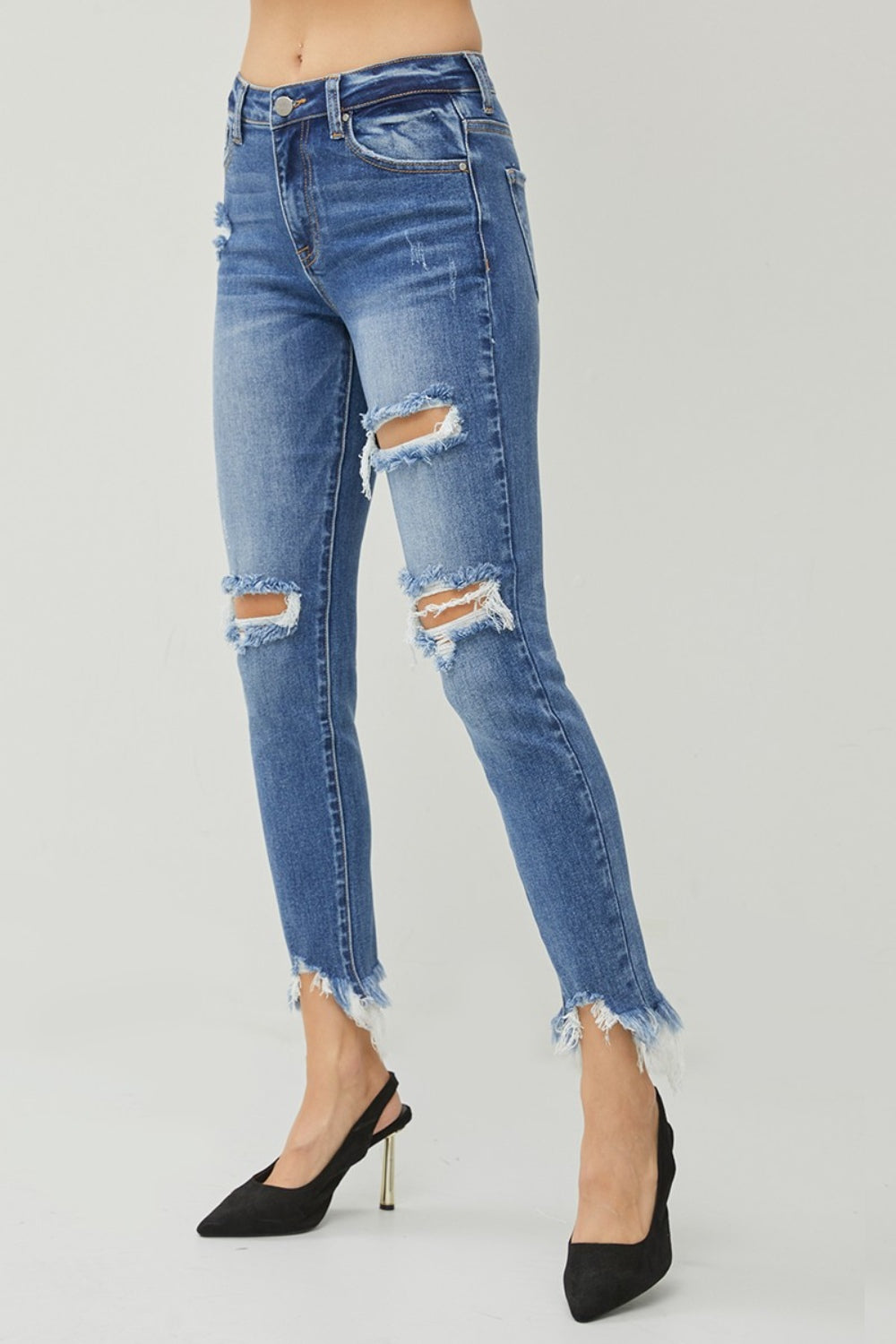 Frayed Hem Slim Jeans