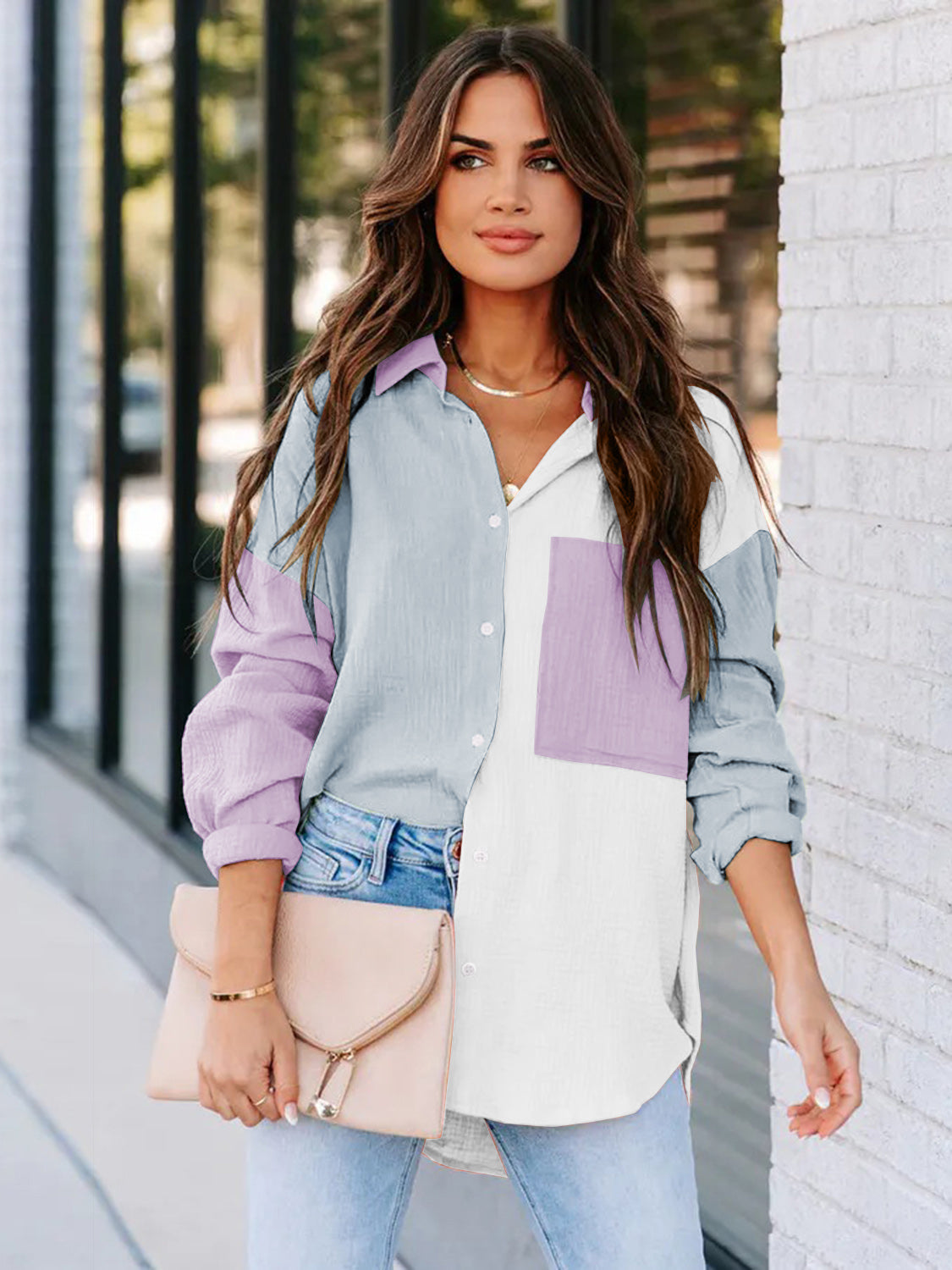 Color Block Button Up Shirt