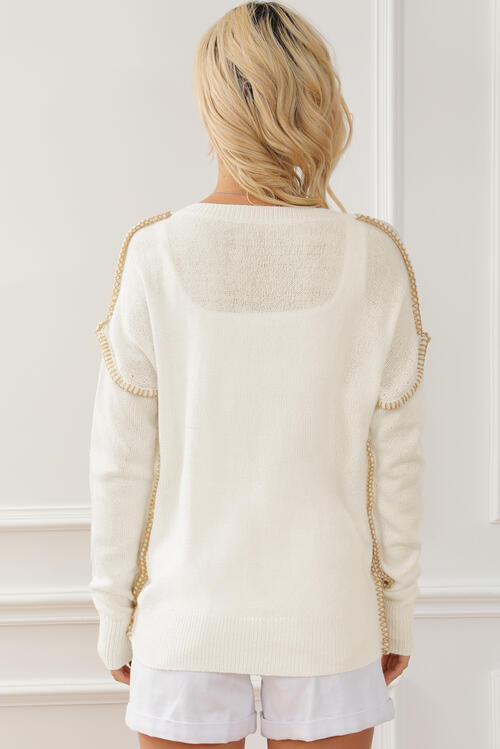 Exposed Seam Round Neck Sweater