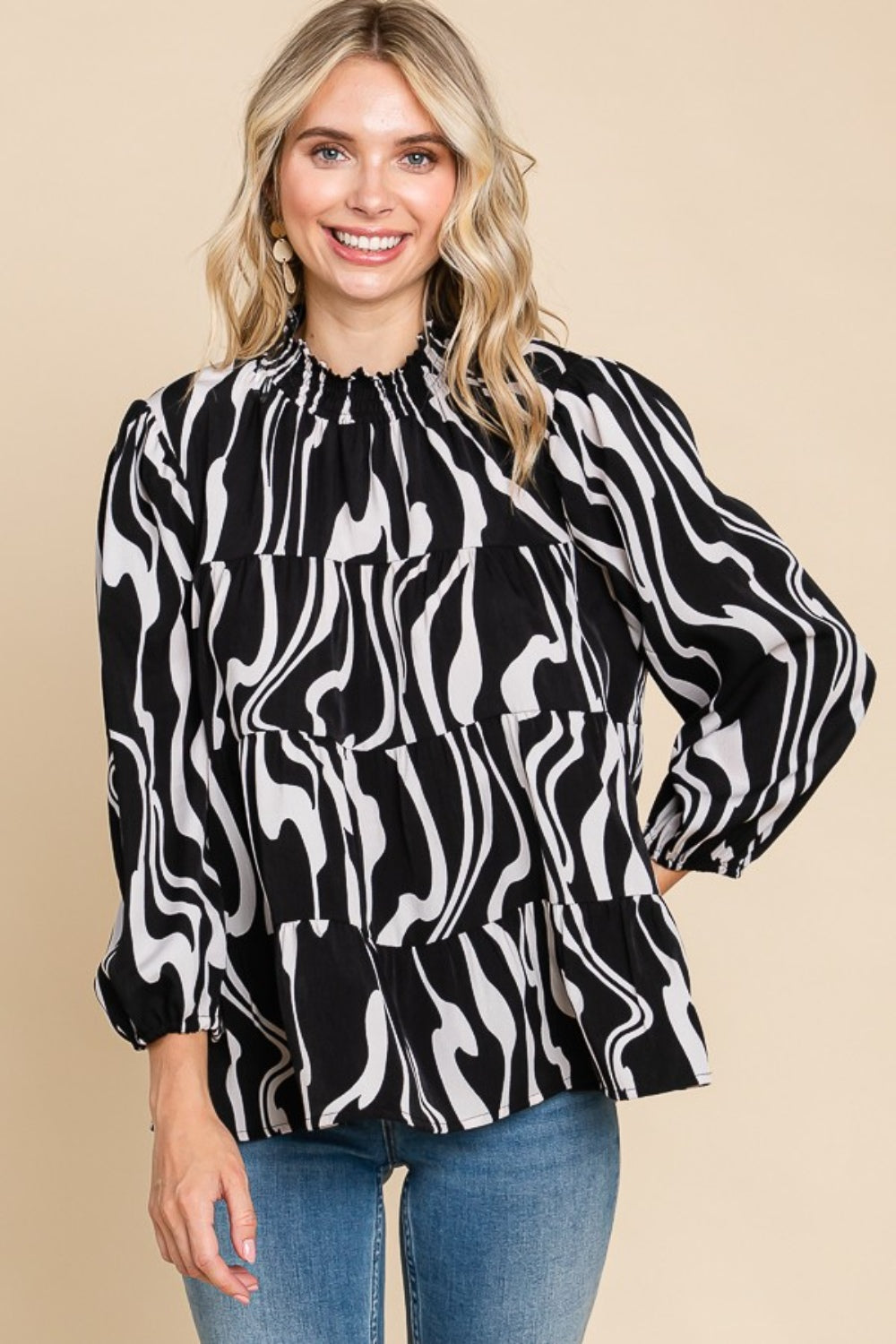Smock Neck Tiered Blouse