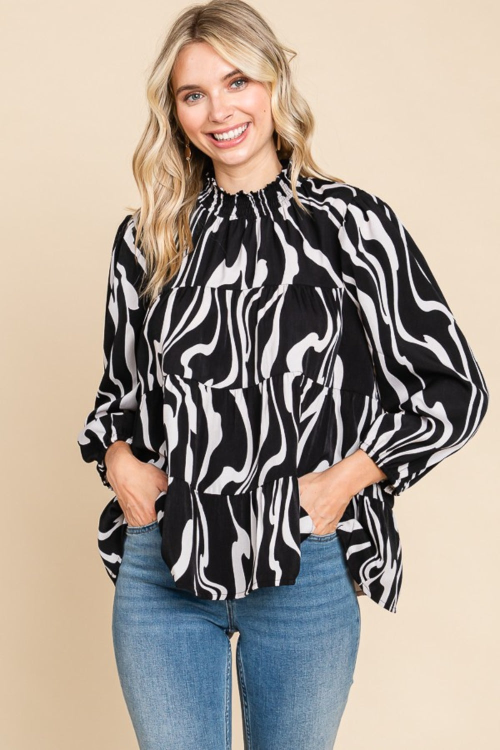 Smock Neck Tiered Blouse