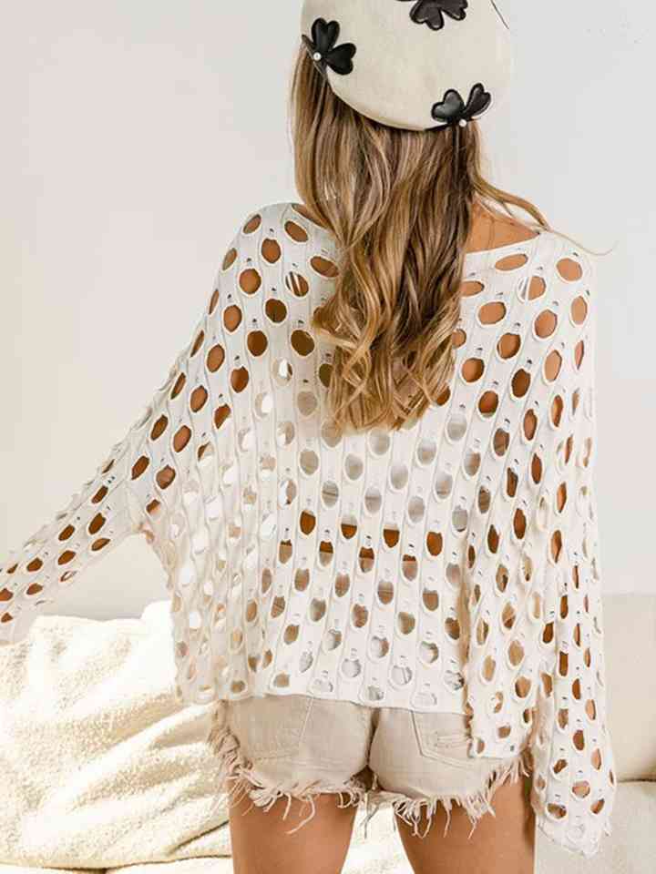 Cutout Round Neck Long Sleeve Knit Top