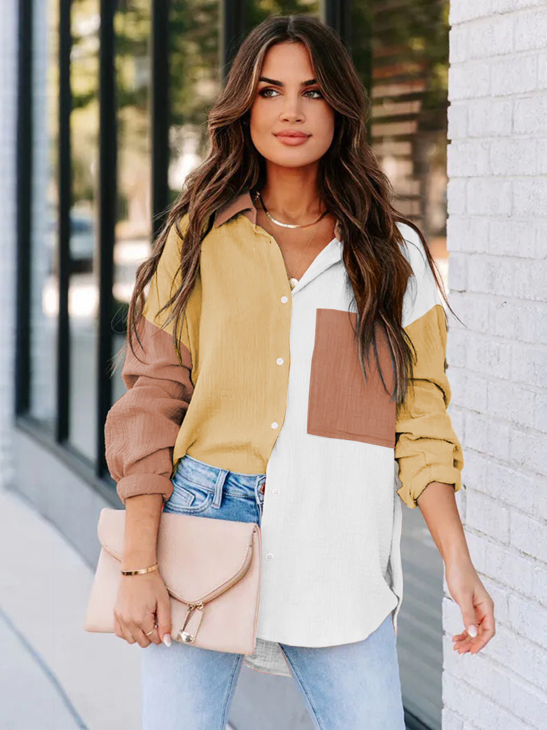 Color Block Button Up Shirt