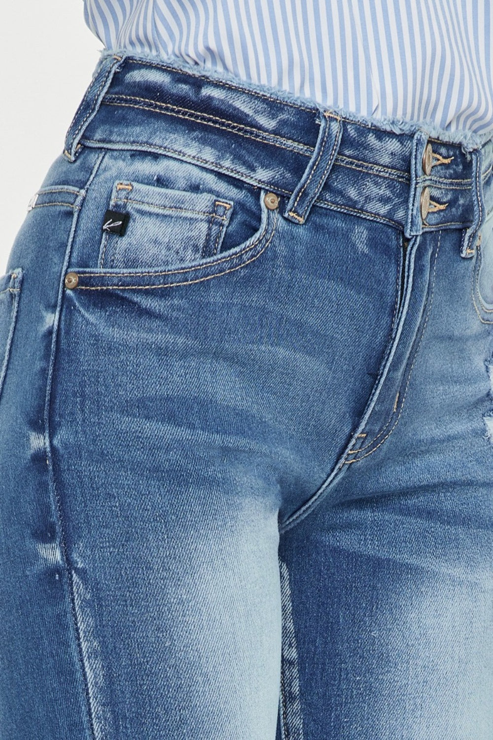 Kay Distressed Raw Hem High-Waist Jeans