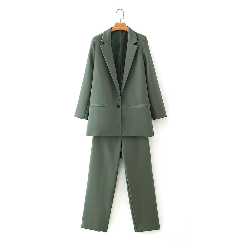 One Button Blazer and Capris Pant Suit Set