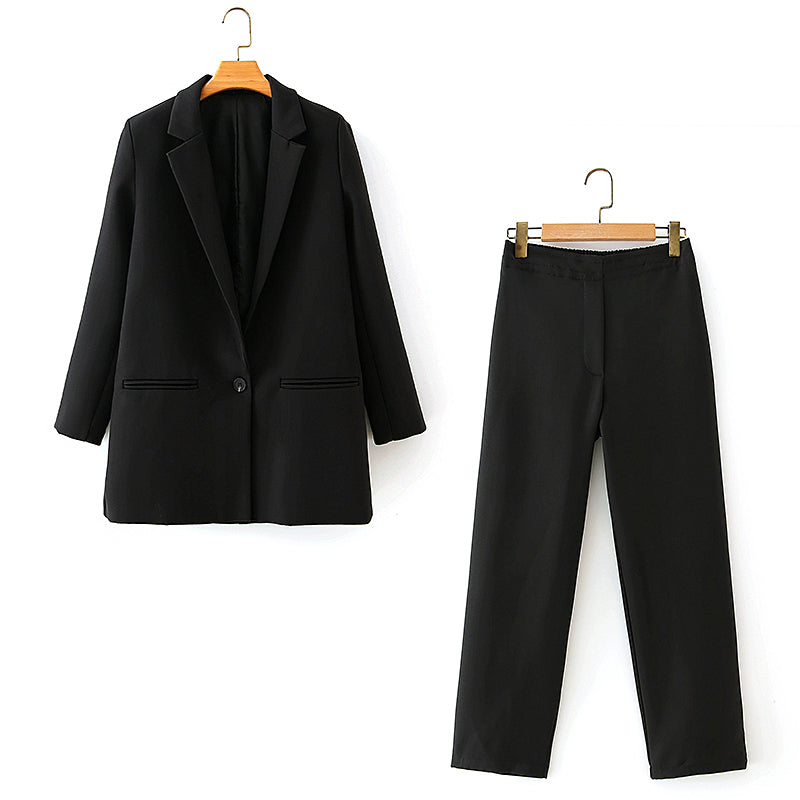 One Button Blazer and Capris Pant Suit Set