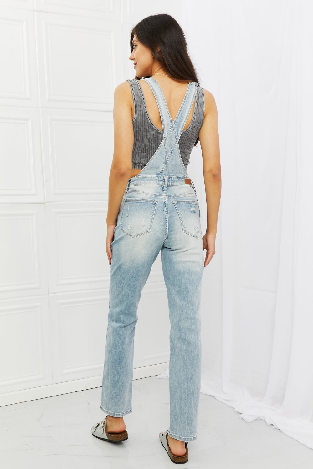 Melina Full Size Distressed Straight Leg Overalls