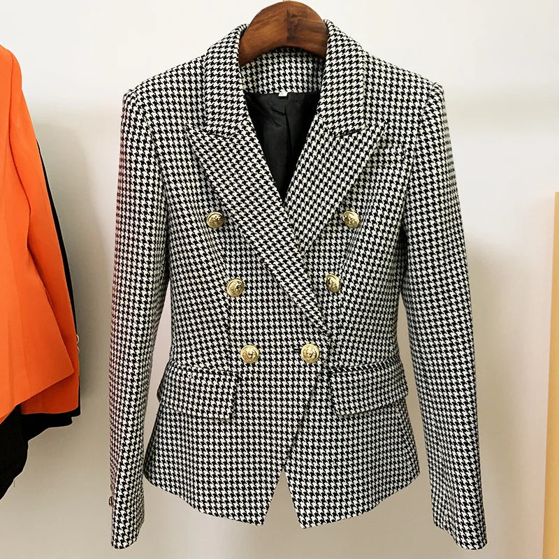 Striped Black/white Blazer with Gold Buttons and 3D pockets