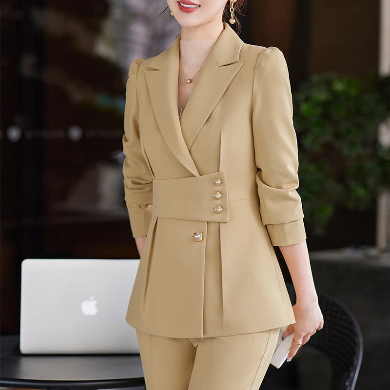 Formal Business Suit Blazer with Pockets, Jacket and Trousers 2/piece