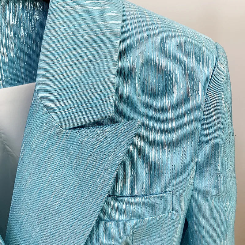 Luxurious Teal Sequin Formal Office Career Blazer