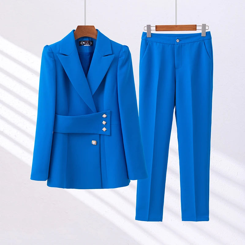 Formal Business Suit Blazer with Pockets, Jacket and Trousers 2/piece