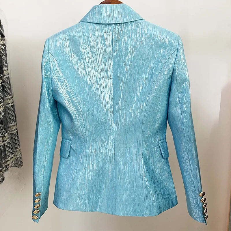 Luxurious Teal Sequin Formal Office Career Blazer