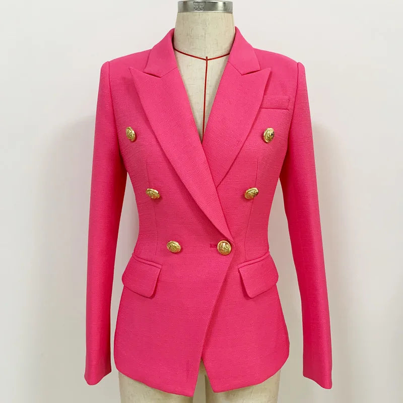 Fuchsia Long Sleeve Blazer With Gold Ornate Buttons