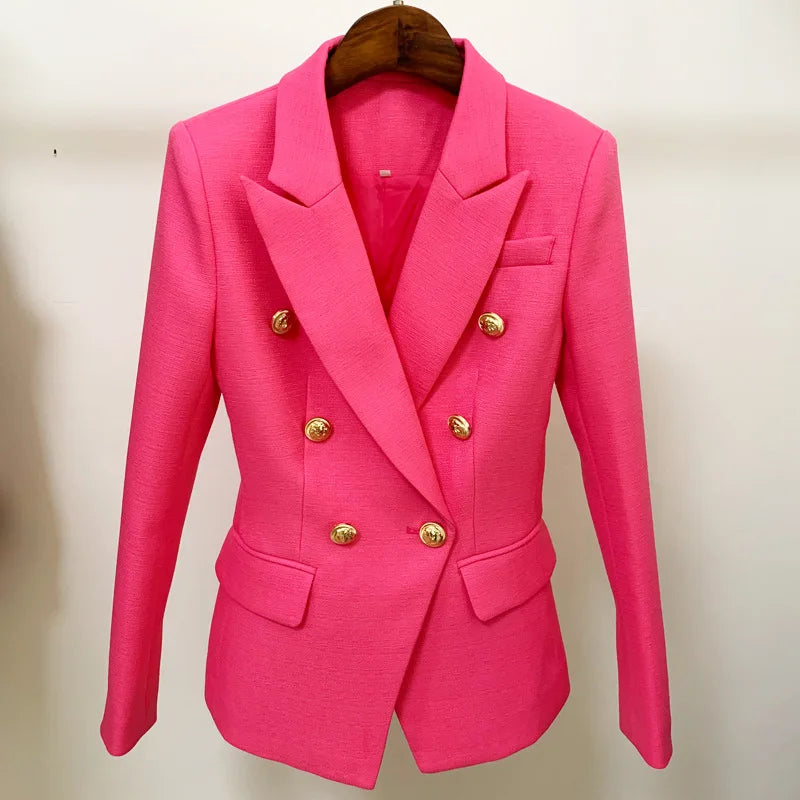 Fuchsia Long Sleeve Blazer With Gold Ornate Buttons