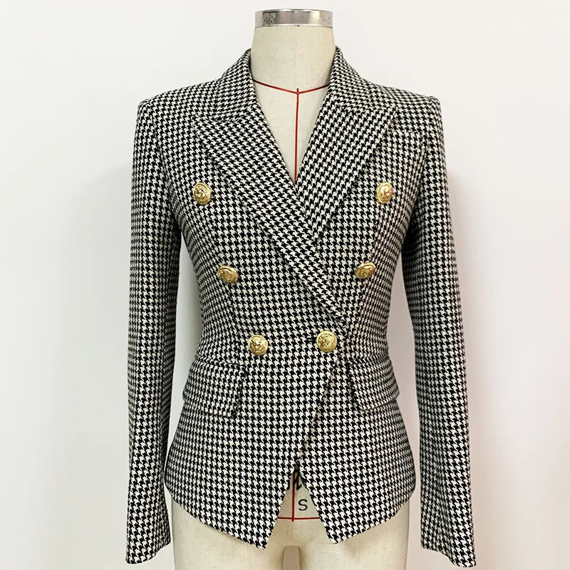 Striped Black/white Blazer with Gold Buttons and 3D pockets