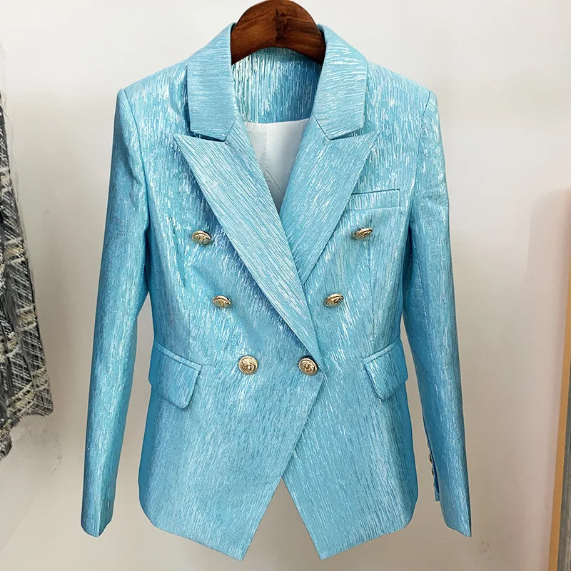 Luxurious Teal Sequin Formal Office Career Blazer