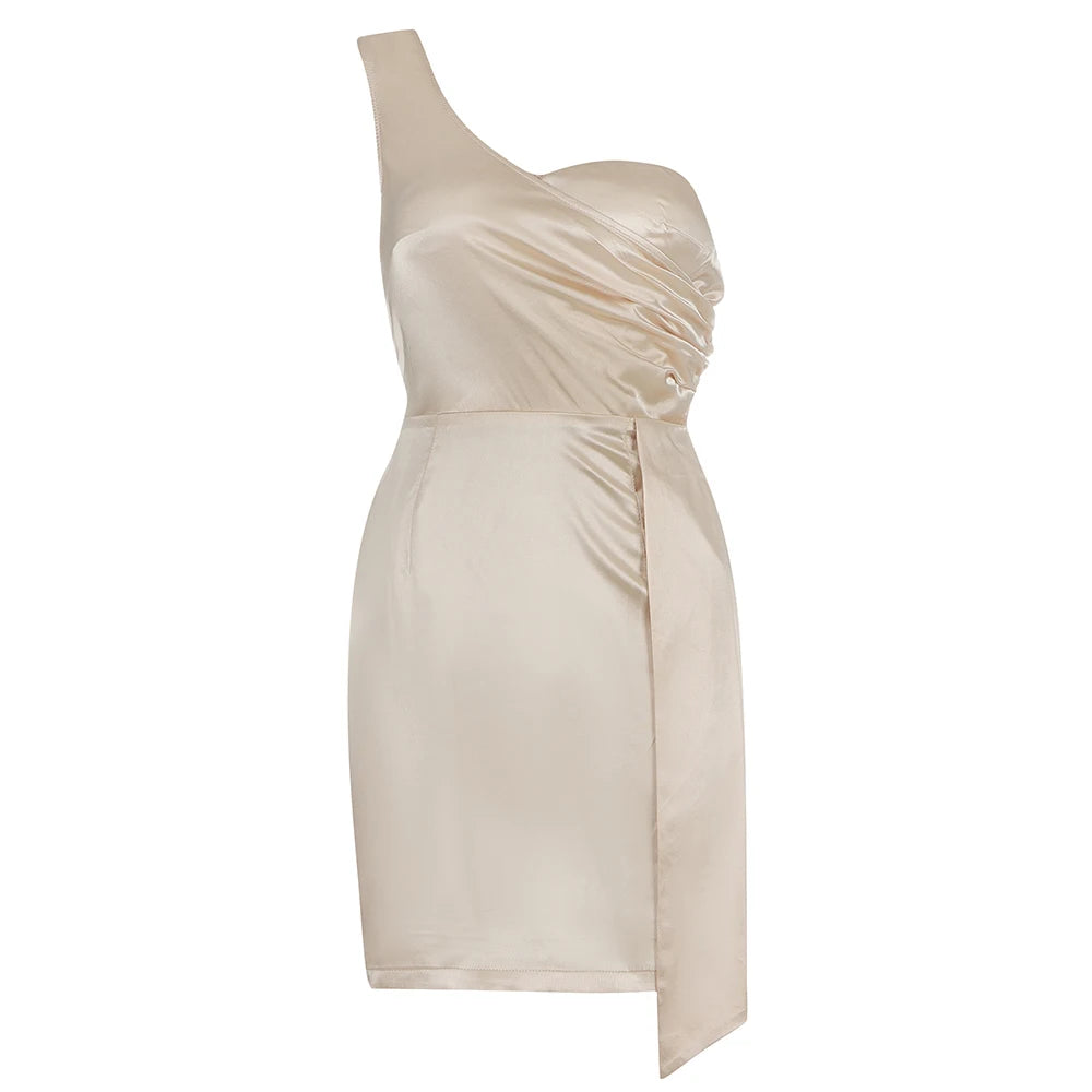 Champagne One Shoulder Satin Dress