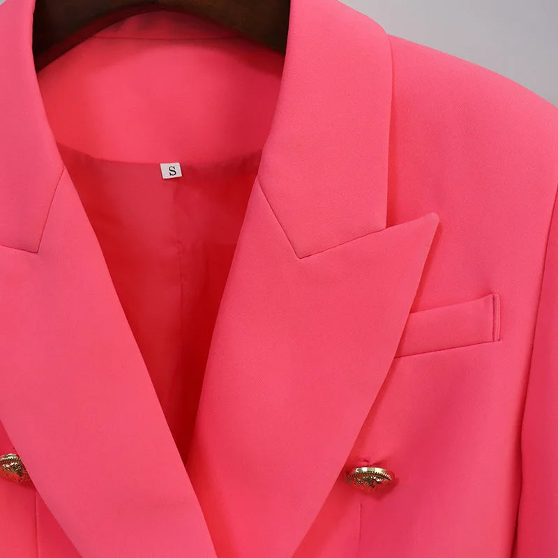 Pink Business Blazer With Gold Buttons