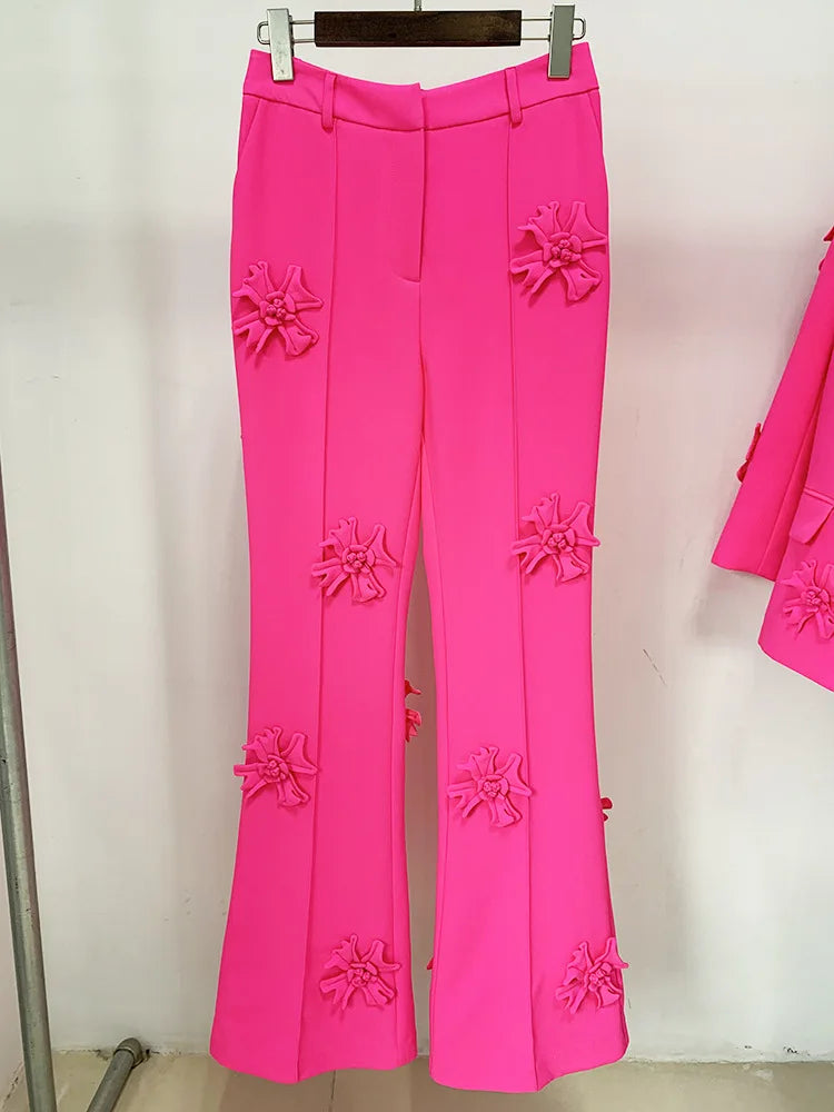 Flower Flared Pink Trousers