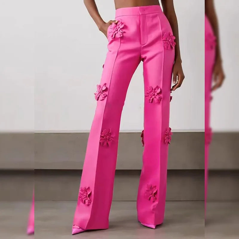 Flower Flared Pink Trousers