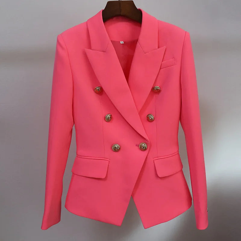 Pink Business Blazer With Gold Buttons