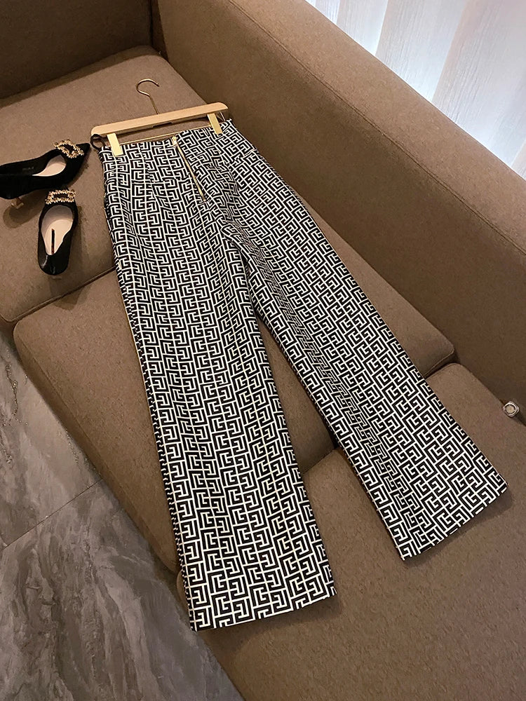 Geometric Pattern Black and White Pant Suit Set