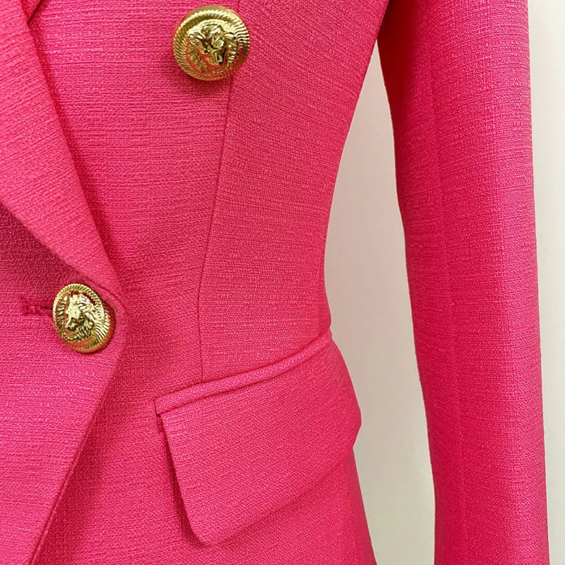 Fuchsia Long Sleeve Blazer With Gold Ornate Buttons