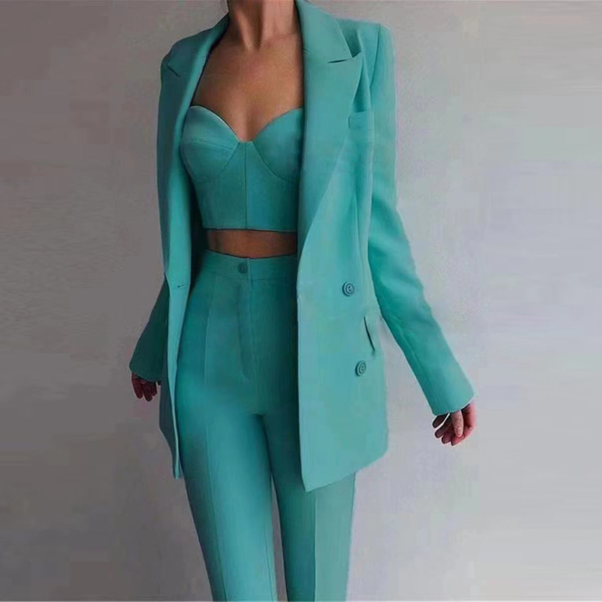 Suit Blazer Bralette Outfit Three-Piece Suit With Bra Top Old