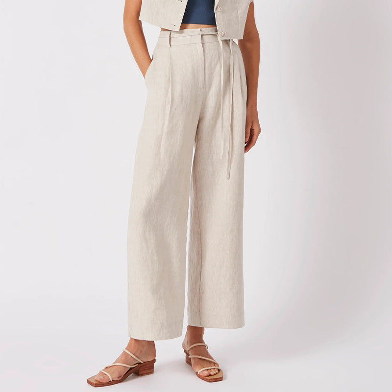 Linen Lace-Up Capri Pants