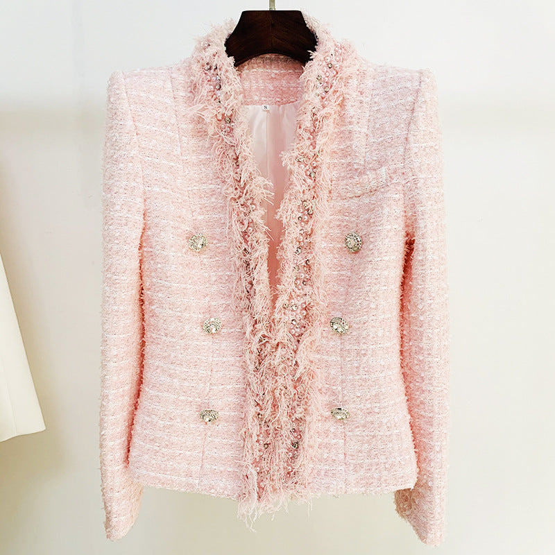 Light Pink Tweed Jacket With Diamond Buttons