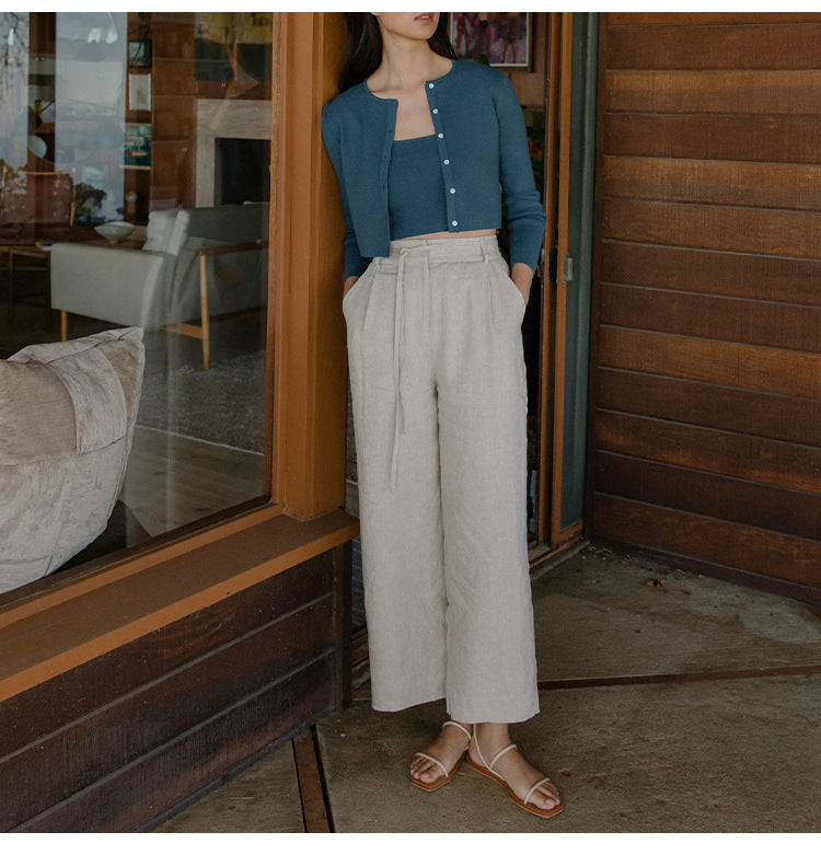 Linen Lace-Up Capri Pants