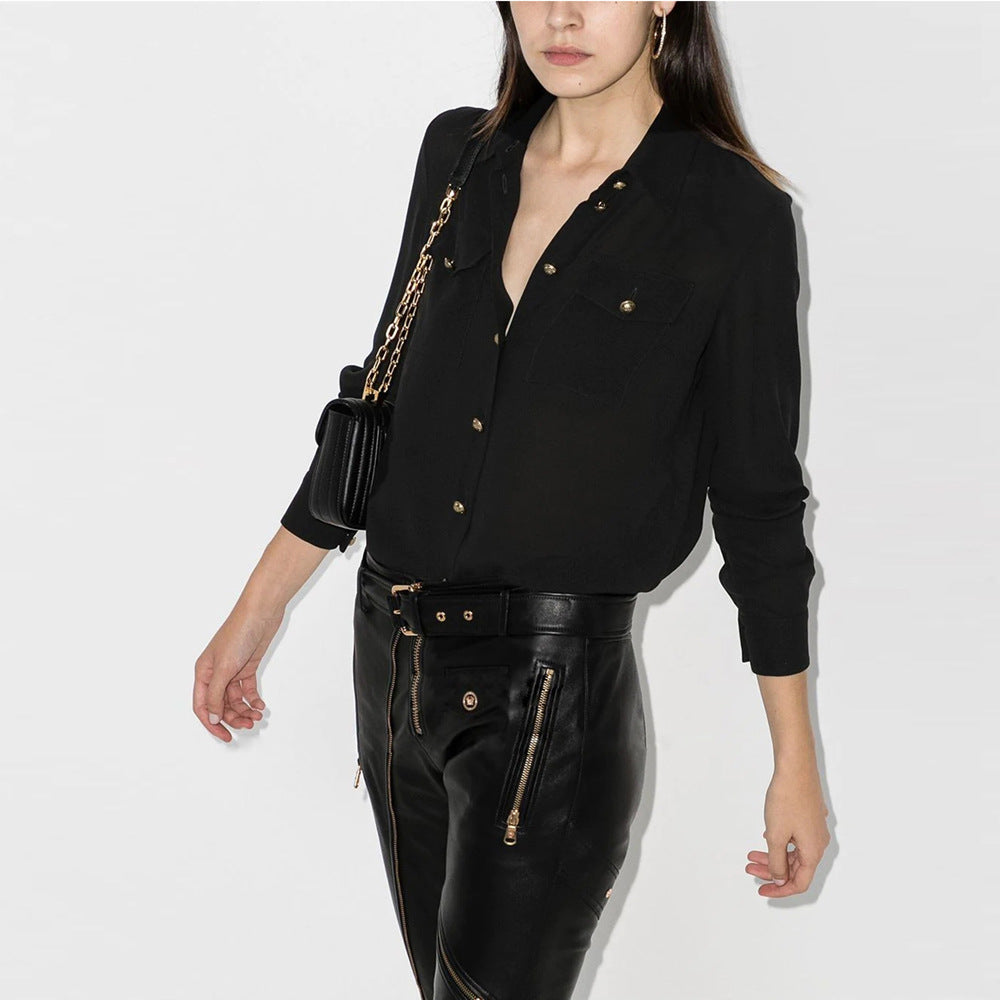 Long Sleeve Satin Blouse