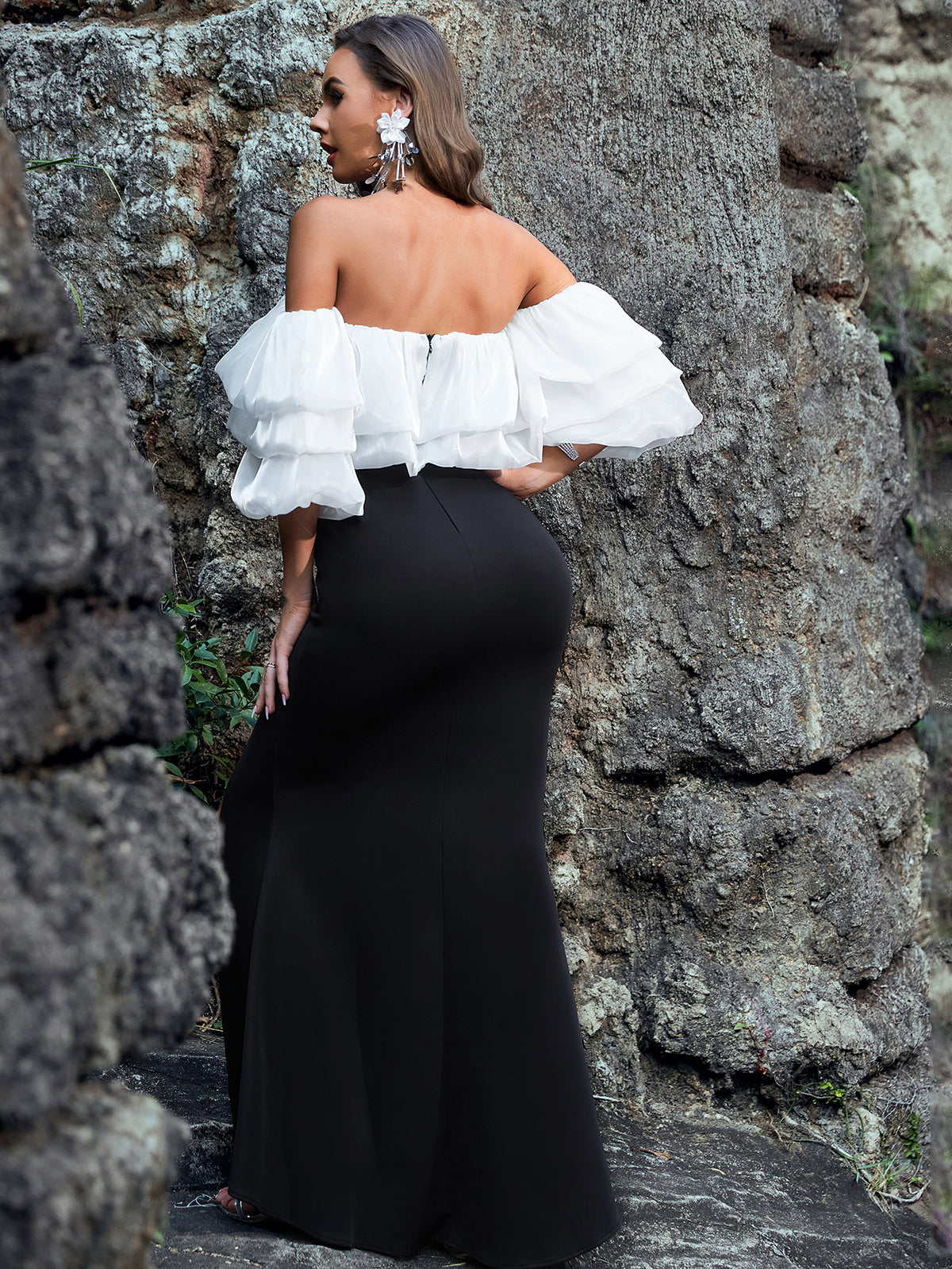 Off Shoulder Contrast Maxi Dress