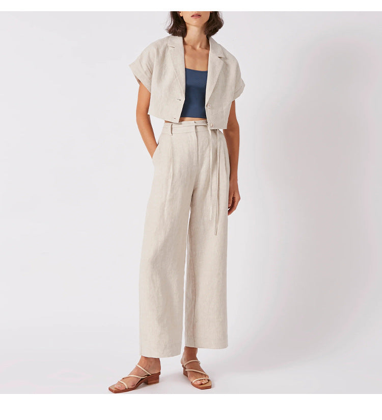 Linen Lace-Up Capri Pants